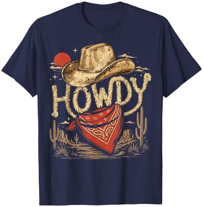 Western Cowboy Birthday Party Howdy T-Shirt - T-Shirt | Navy