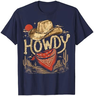 Western Cowboy Birthday Party Howdy T-Shirt - T-Shirt | Navy