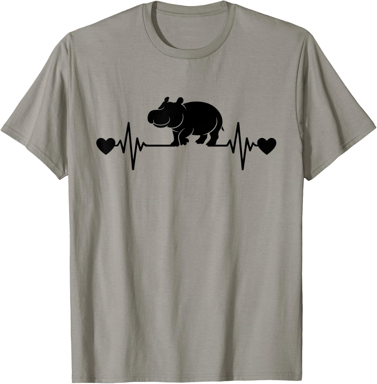 Funny Hippo Lover Men Women Heartbeat Design Hippo T-Shirt - T-Shirt | Sand
