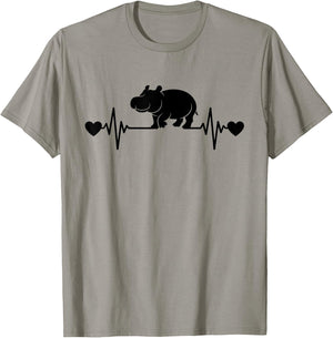 Funny Hippo Lover Men Women Heartbeat Design Hippo T-Shirt - T-Shirt | Sand