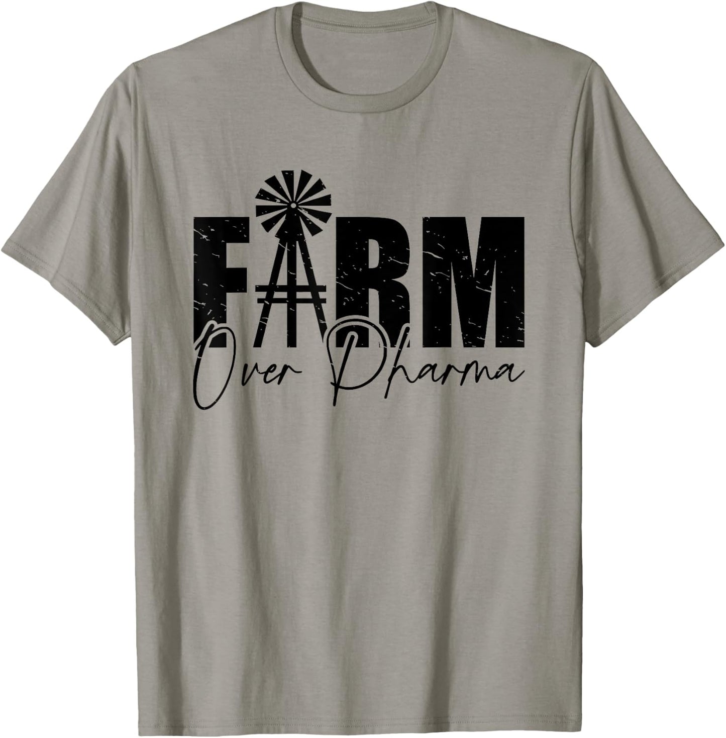 Farm Over Pharma Funny Windmill Vintage Family Farmers T-Shirt - T-Shirt | Sand