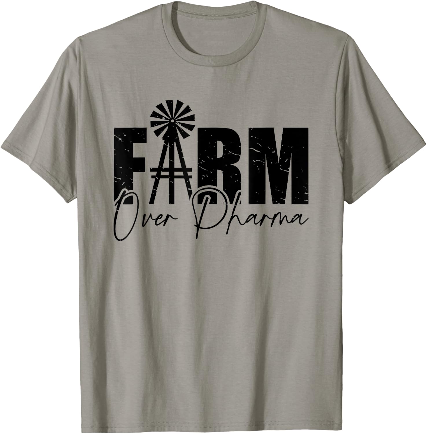 Farm Over Pharma Funny Windmill Vintage Family Farmers T-Shirt - T-Shirt | Sand