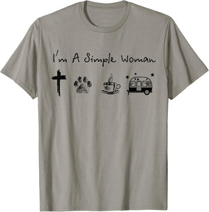 I'm a simple woman jesus dog coffee camping T-Shirt - T-Shirt | Sand