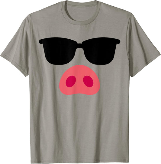 Funny pig face wearing sunglasses easy DIY halloween costume T-Shirt - T-Shirt | Sand