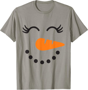 Eyelashes Christmas Outfit Snowman Face Costume Girls T-Shirt - T-Shirt | Sand