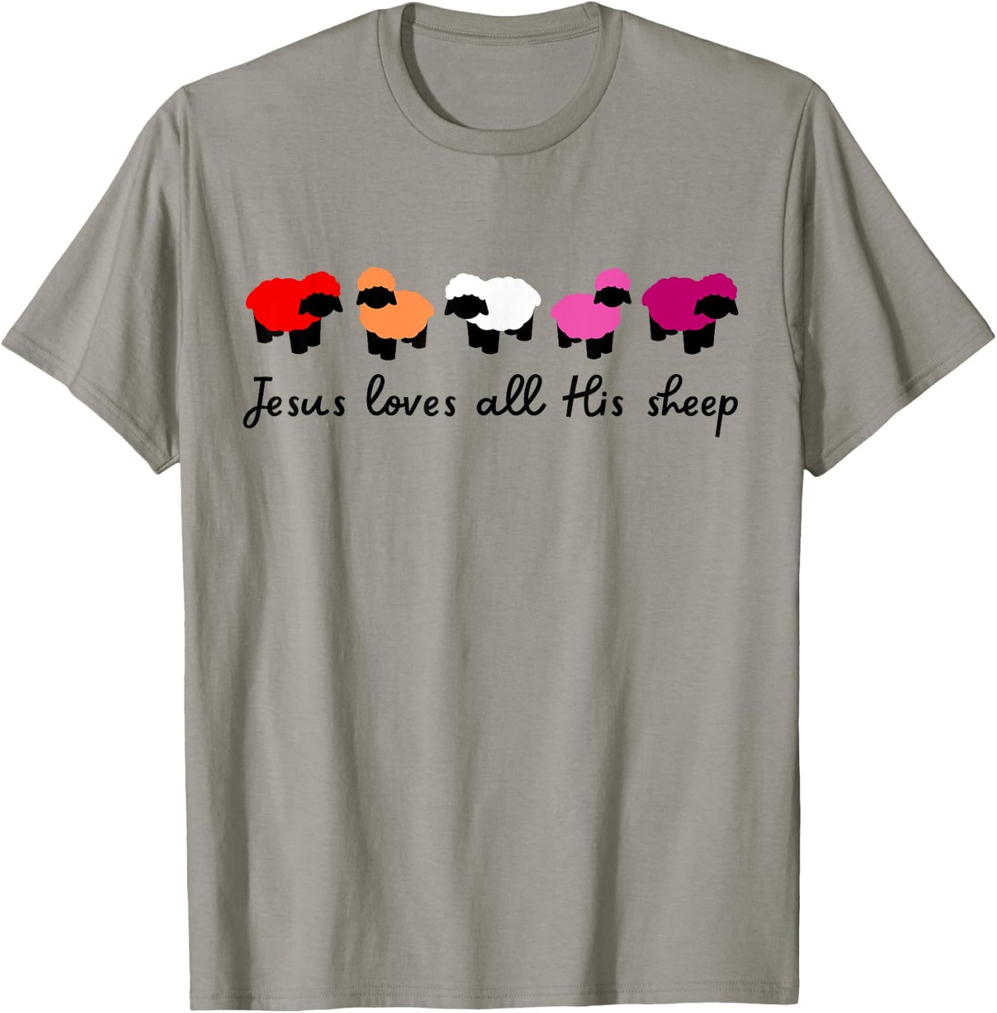 Jesus Loves All His Sheep Christian Lesbian Pride LGBTQIA+ T-Shirt - T-Shirt | Sand