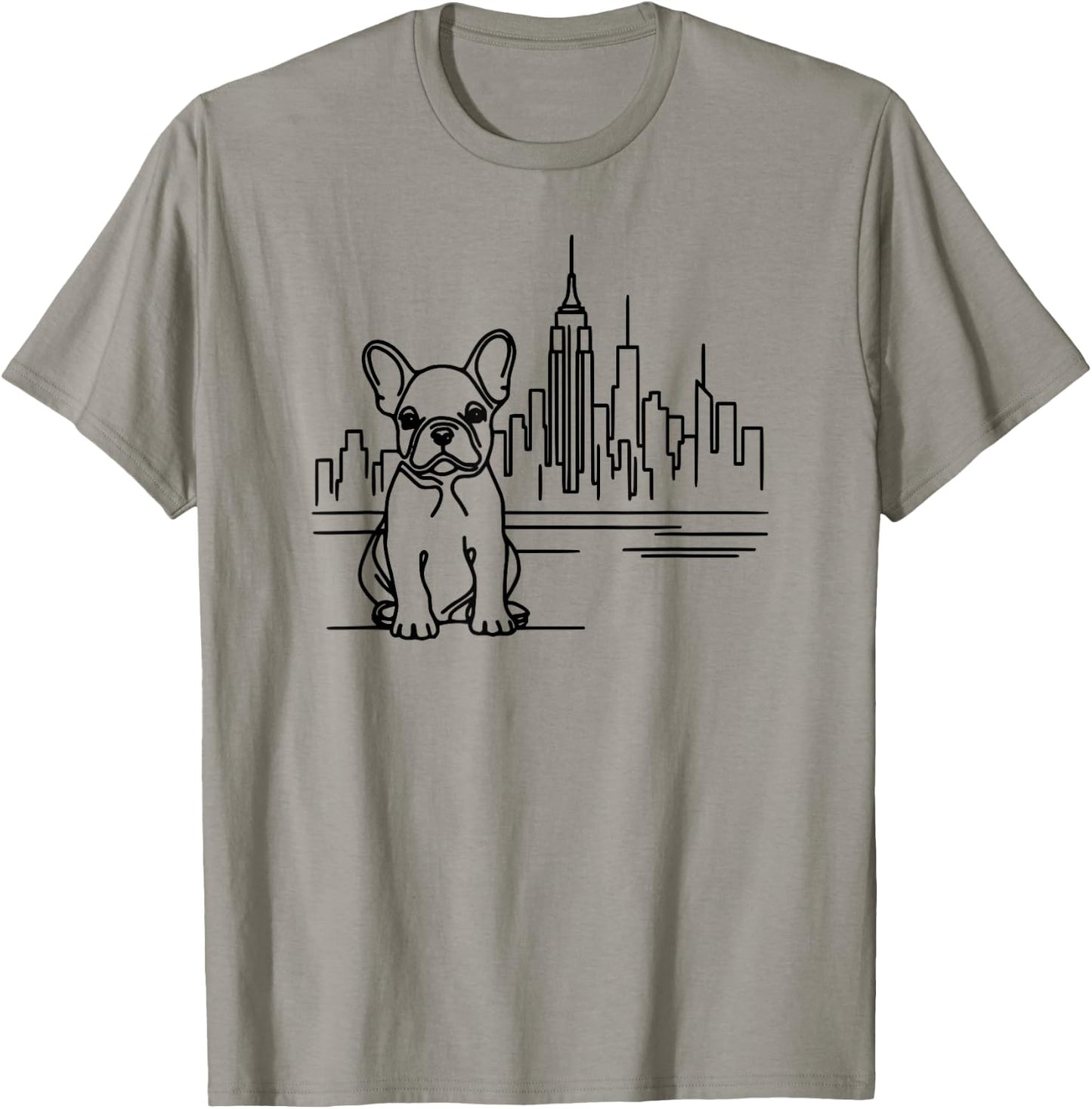French Bulldog in New York City line art, dog in NYC skyline Men Women Kids T-Shirt - T-Shirt | Sand