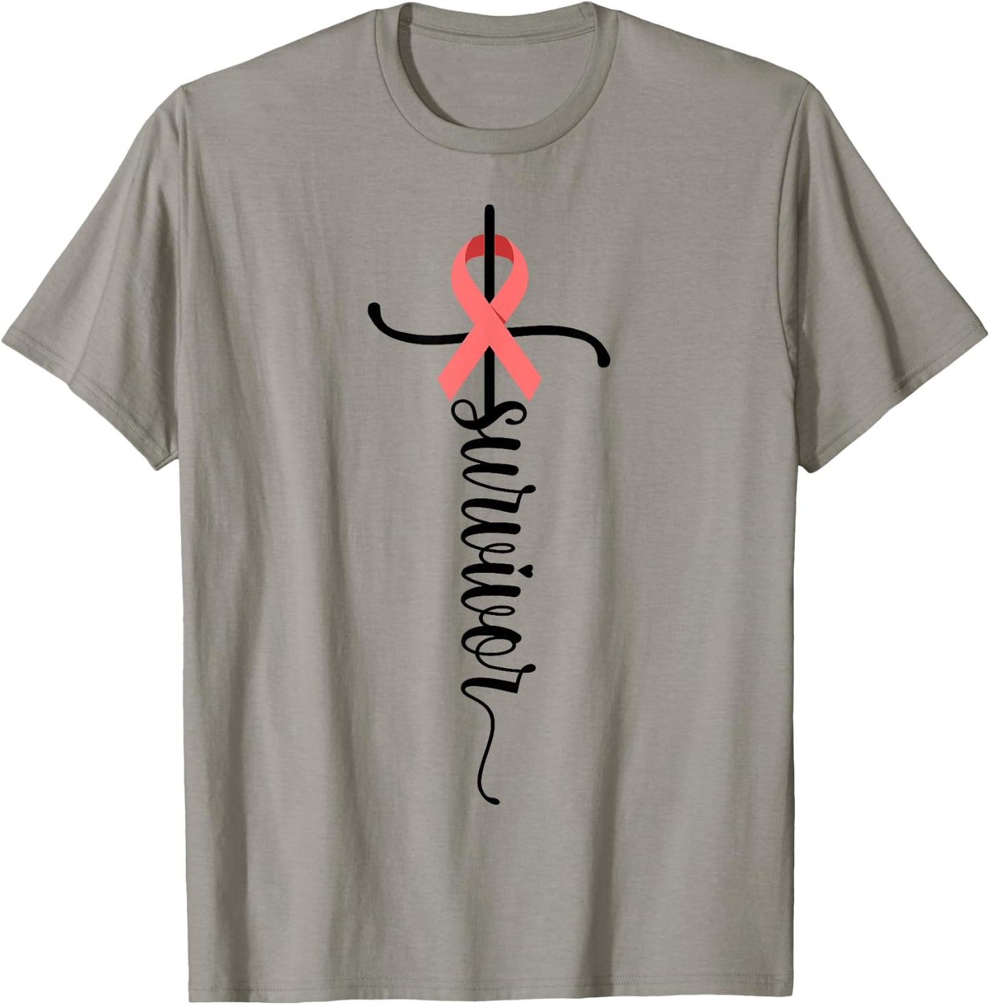 Survivor Christian Cross Warrior Peach Ribbon Uterine Cancer T-Shirt - T-Shirt | Sand