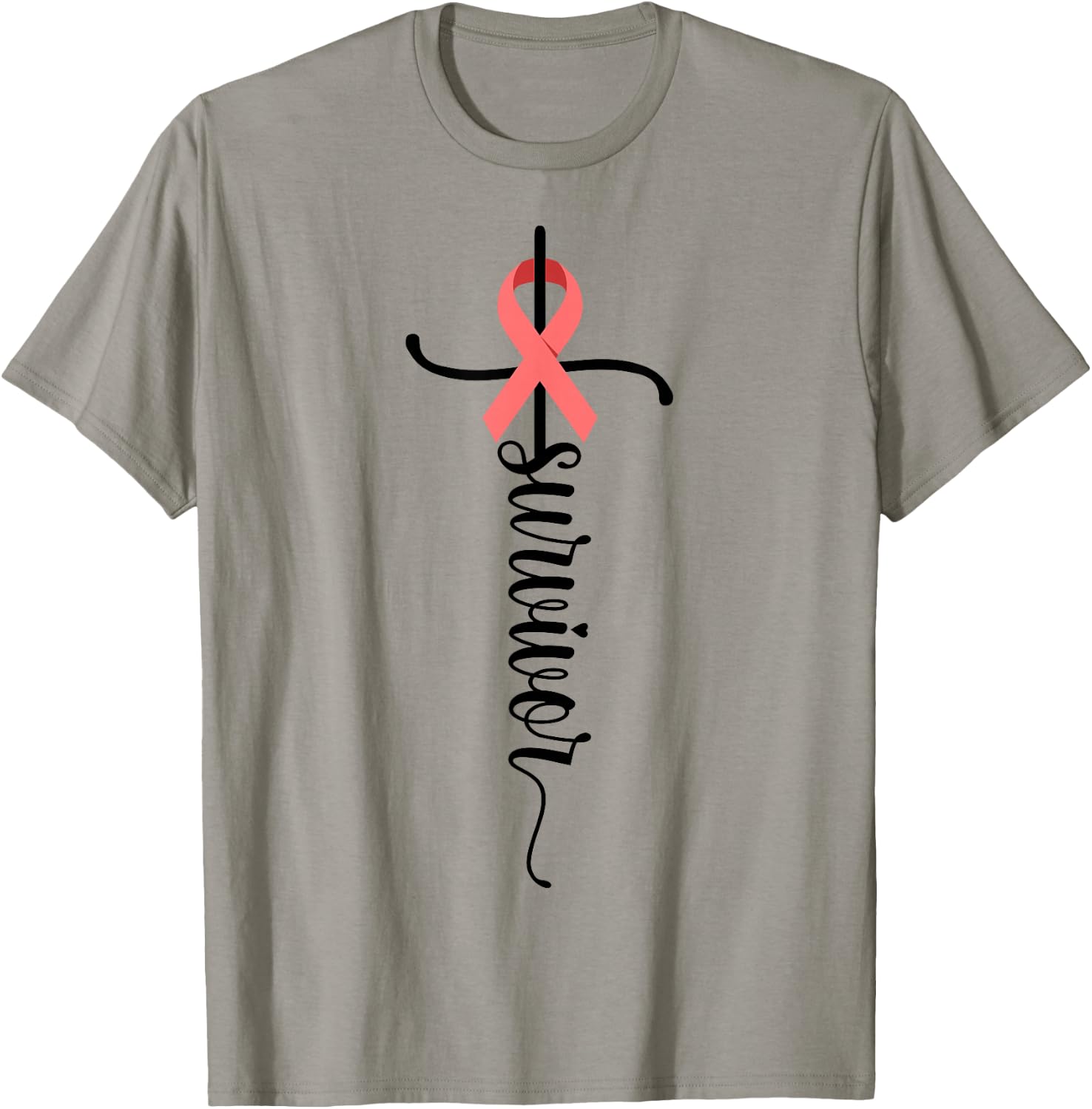 Survivor Christian Cross Warrior Peach Ribbon Uterine Cancer T-Shirt - T-Shirt | Sand