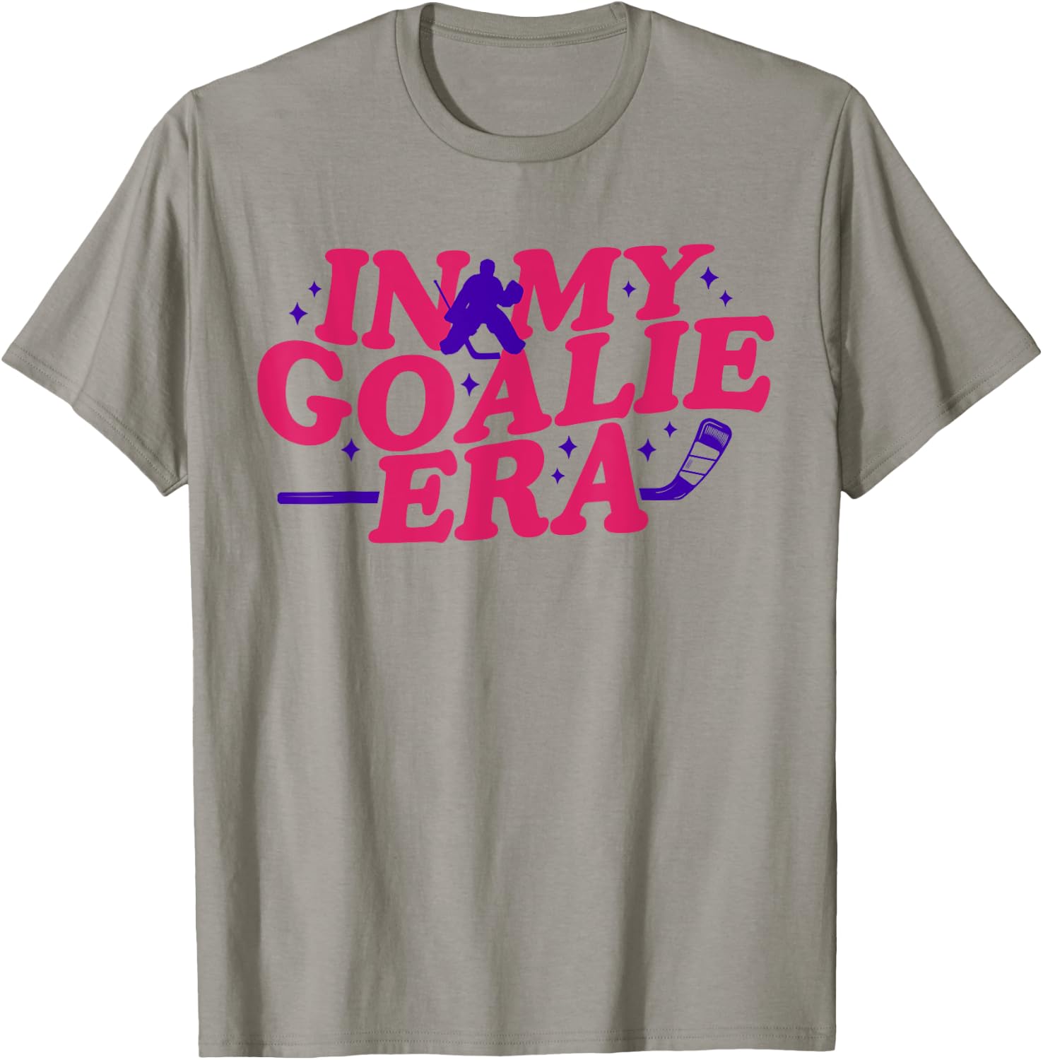 In My Goalie Era Groovy Retro Ice Hockey Girl T-Shirt - T-Shirt | Sand