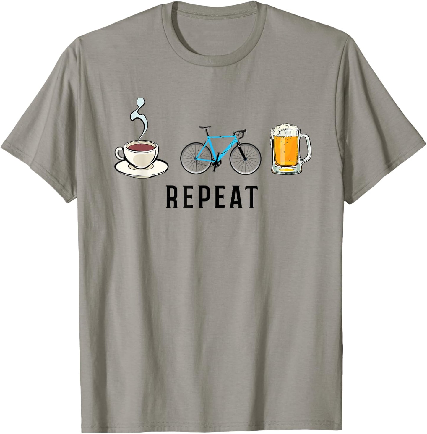 Biking Coffee Go Cycling Beer Repeat Funny Biker Cyclists T-Shirt - T-Shirt | Sand