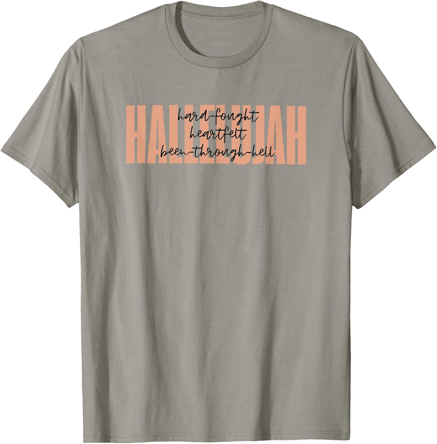 Retro Christian Worship Hard Fought Hallelujah -Adults Christian , Grey, Small, Short Sleeve T-Shirt - T-Shirt | Sand