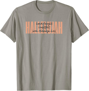 Retro Christian Worship Hard Fought Hallelujah -Adults Christian , Grey, Small, Short Sleeve T-Shirt - T-Shirt | Sand