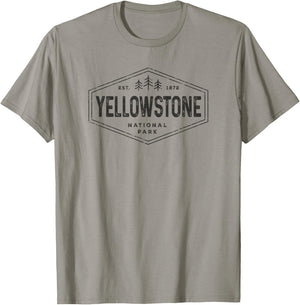 Yellowstone National Park Shirt Vintage Hexagon Badge Hike T-Shirt - T-Shirt | Sand