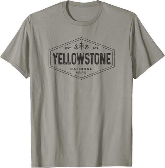 Yellowstone National Park Shirt Vintage Hexagon Badge Hike T-Shirt - T-Shirt | Sand