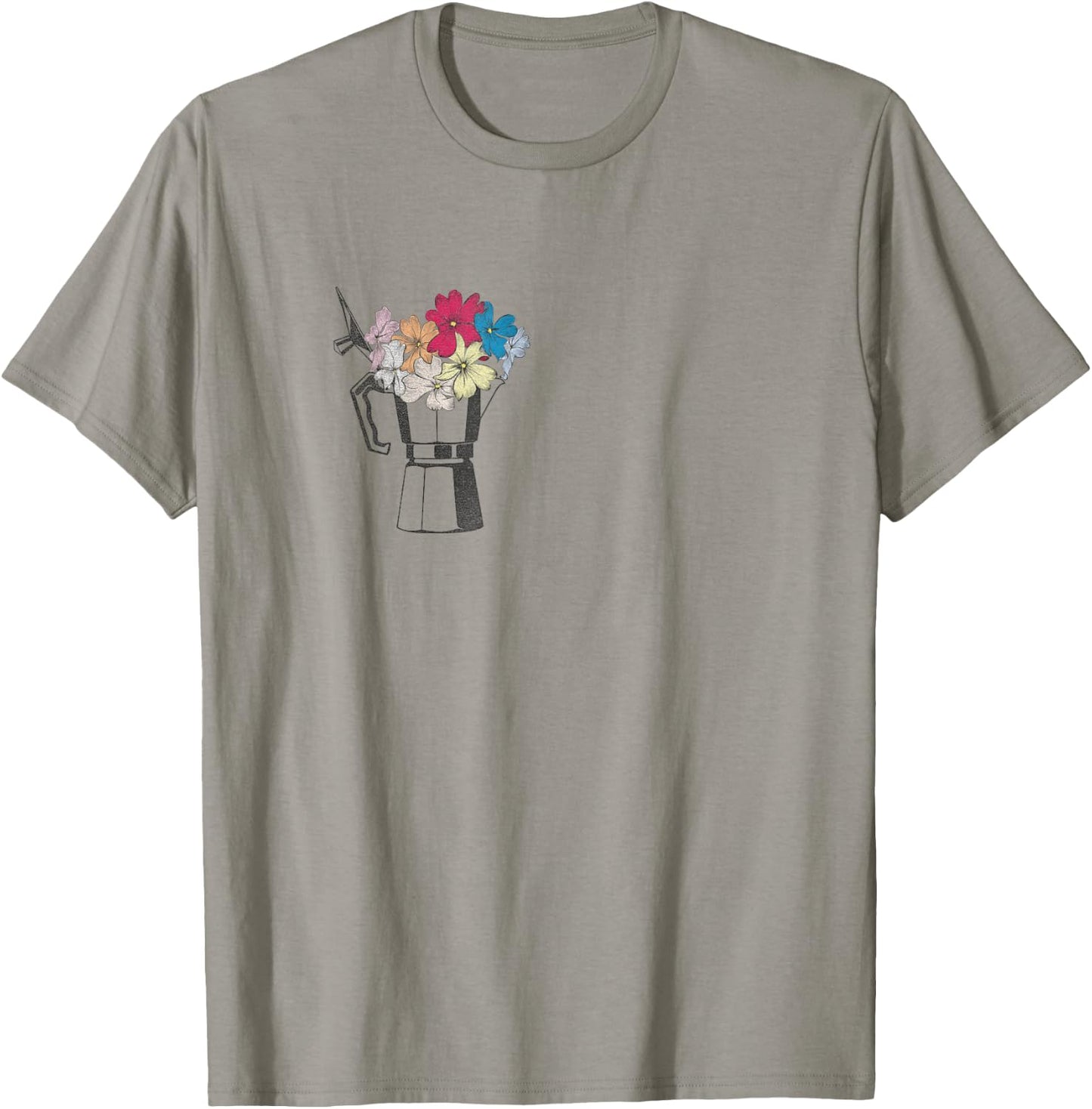 Vintage Coffee Maker Moka Pot with Flowers Coffee Moka T-Shirt - T-Shirt | Sand