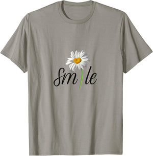 Cute And Funny White and Yellow Daisy Flower Smile T-Shirt - T-Shirt | Sand