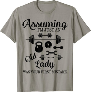 Gym Lifting Weights Women Old Lady Workout Fitness Gift Her T-Shirt - T-Shirt | Sand