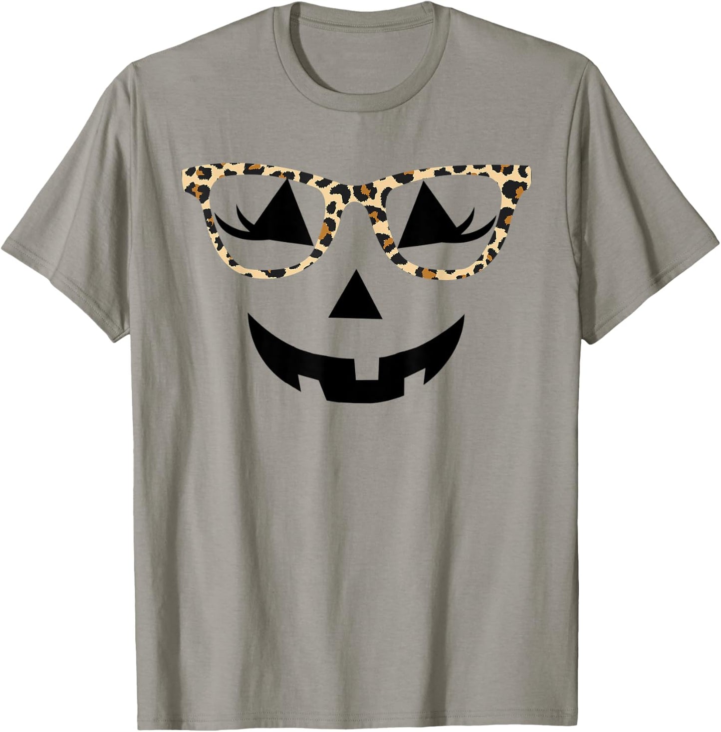 Jack o Lantern Women Face Leopard Glasses Halloween Pumpkin T-Shirt - T-Shirt | Sand