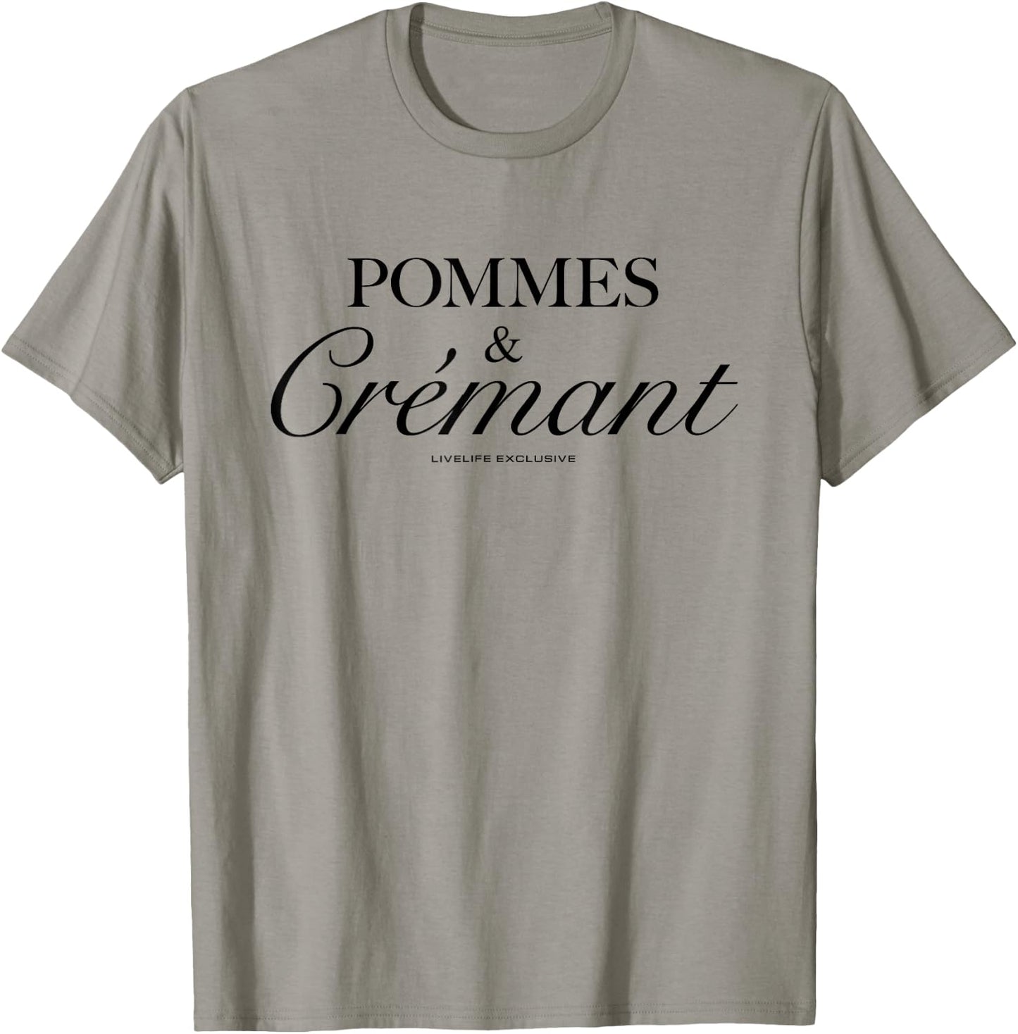 Pommes & Crémant X Livelife Love Champagne Fries Love Fun , White T-Shirt - T-Shirt | Sand