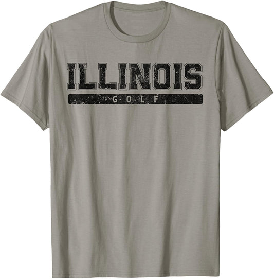 Illinois Golf Black Vintage Text T-Shirt - T-Shirt | Sand