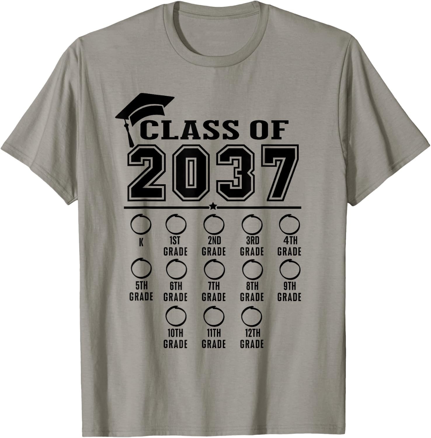 Class of 2037 grow with me checklist kindergarten 12th grade T-Shirt - T-Shirt | Sand