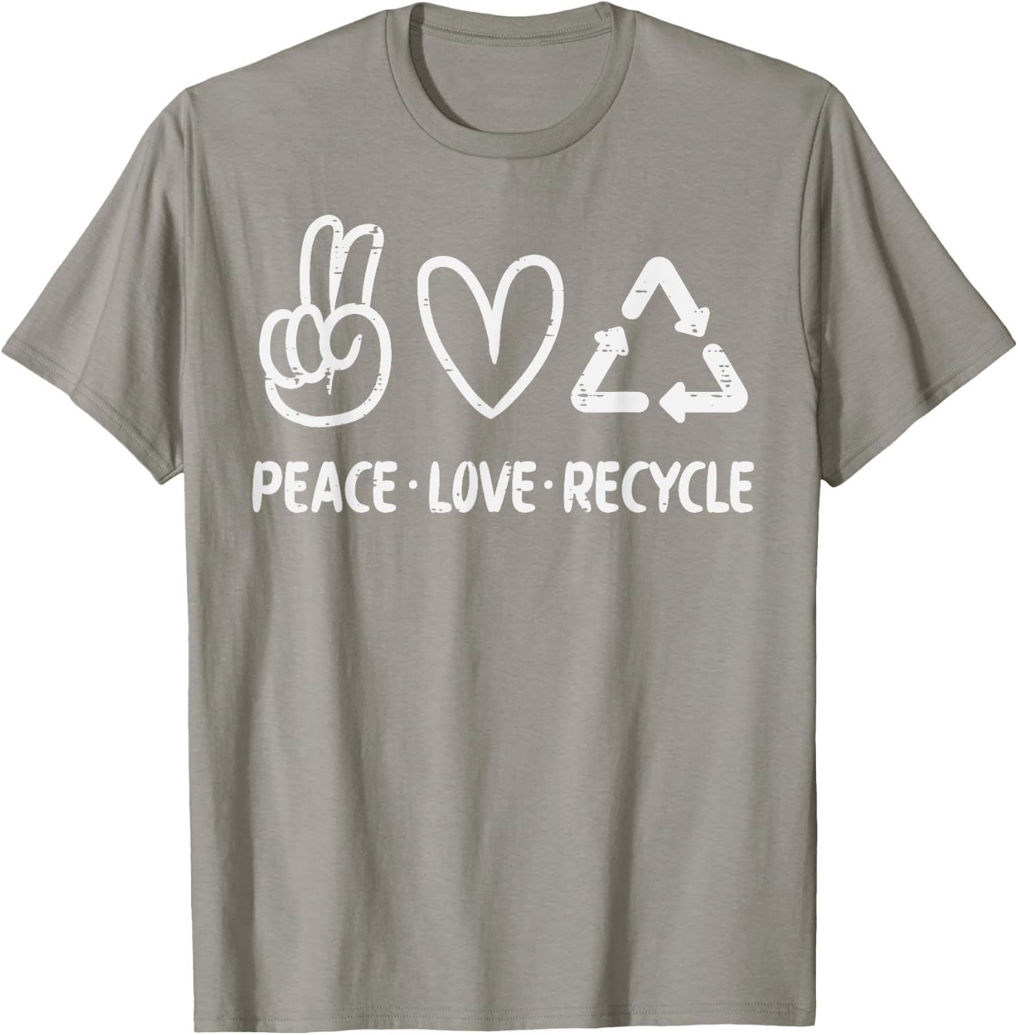 Peace Love Recycle Earth Day Recycling Hippie Men Women Kids T-Shirt - T-Shirt | Sand