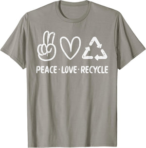 Peace Love Recycle Earth Day Recycling Hippie Men Women Kids T-Shirt - T-Shirt | Sand