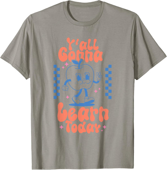 Y'all Gonna Learn Today Checkered Retro Apple Teacher Women T-Shirt - T-Shirt | Sand