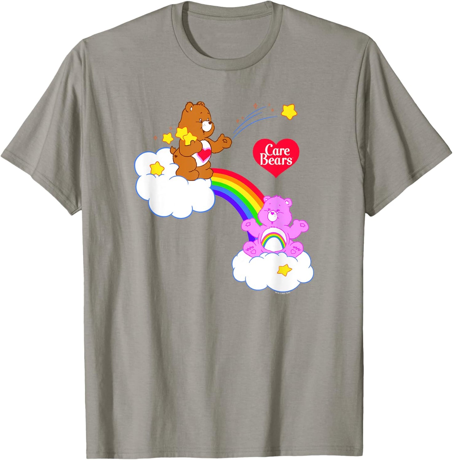 Care Bears Tenderheart Bear & Cheer Bear Rainbow Cloudy Duo T-Shirt - T-Shirt | Sand