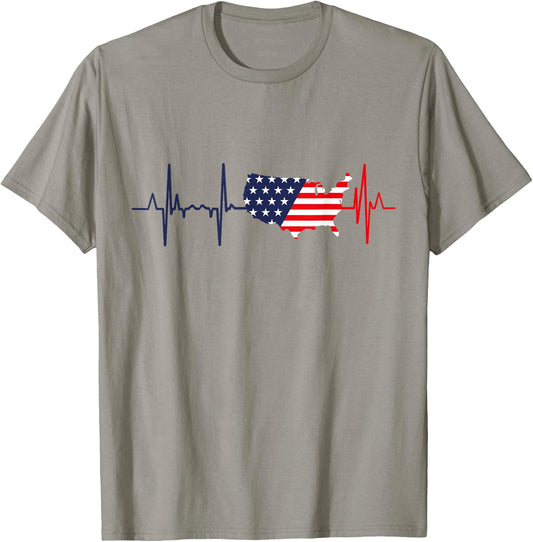 My Heart Beats for America - Patriotic USA , White T-Shirt - T-Shirt | Sand
