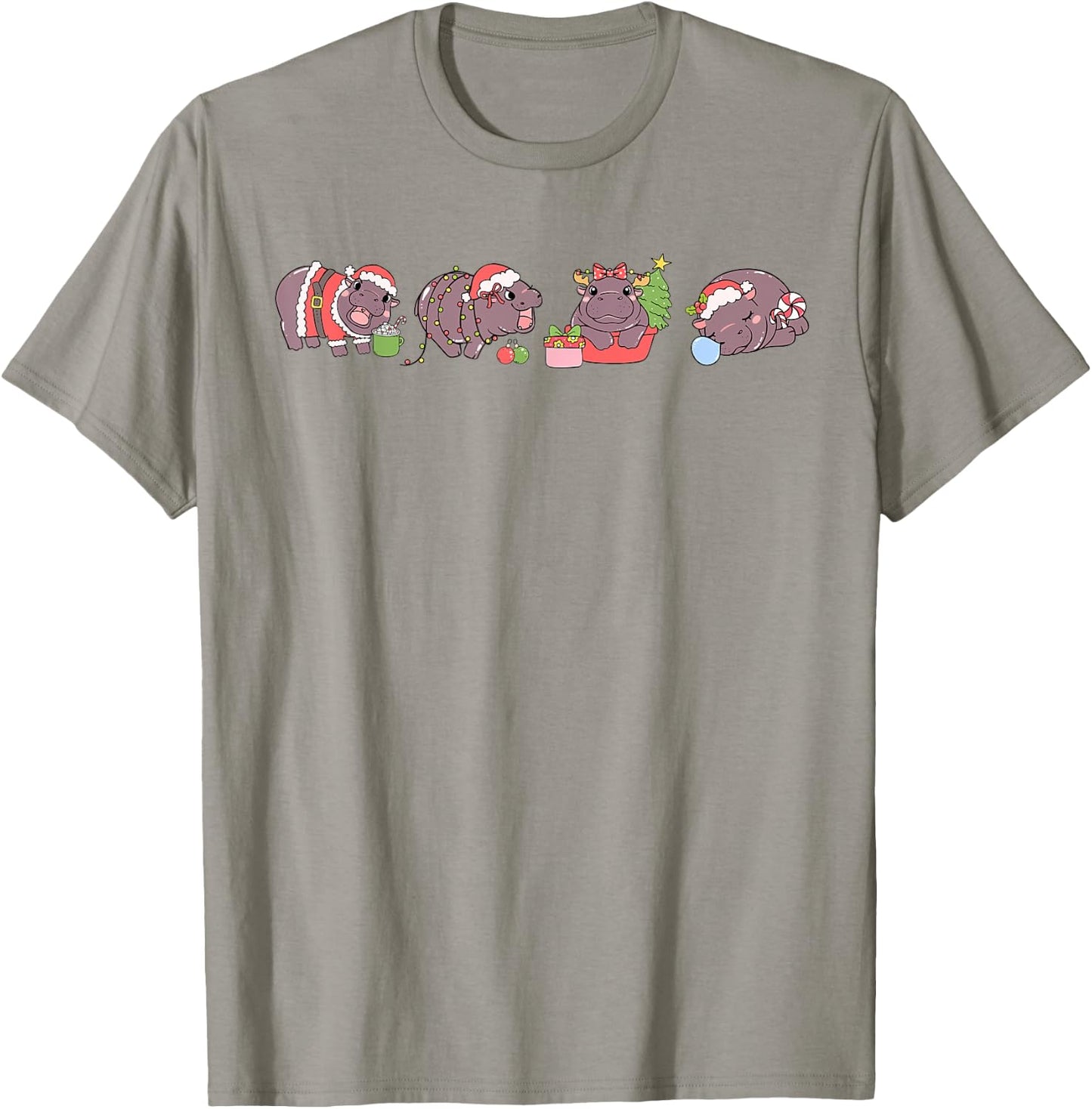 Moo Deng Christmas Pygmy Hippo Hippopotamus Coquette Holiday T-Shirt - T-Shirt | Sand
