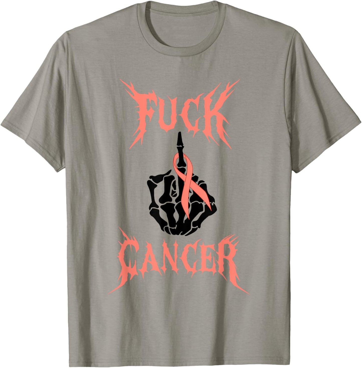 Fuck Cancer Rock Tattoos Warrior Peach Ribbon Uterine Cancer T-Shirt - T-Shirt | Sand
