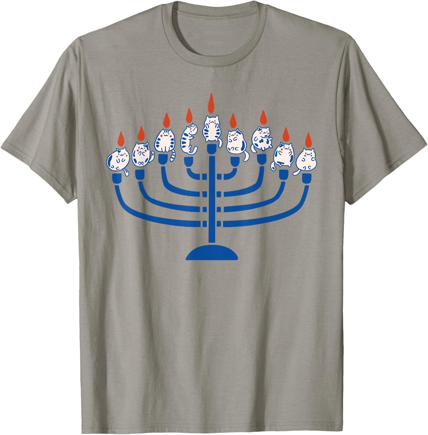 Hanukkah Menorah Cat Happy Hanukcat Funny Jewish Chanukah T-Shirt - T-Shirt | Sand