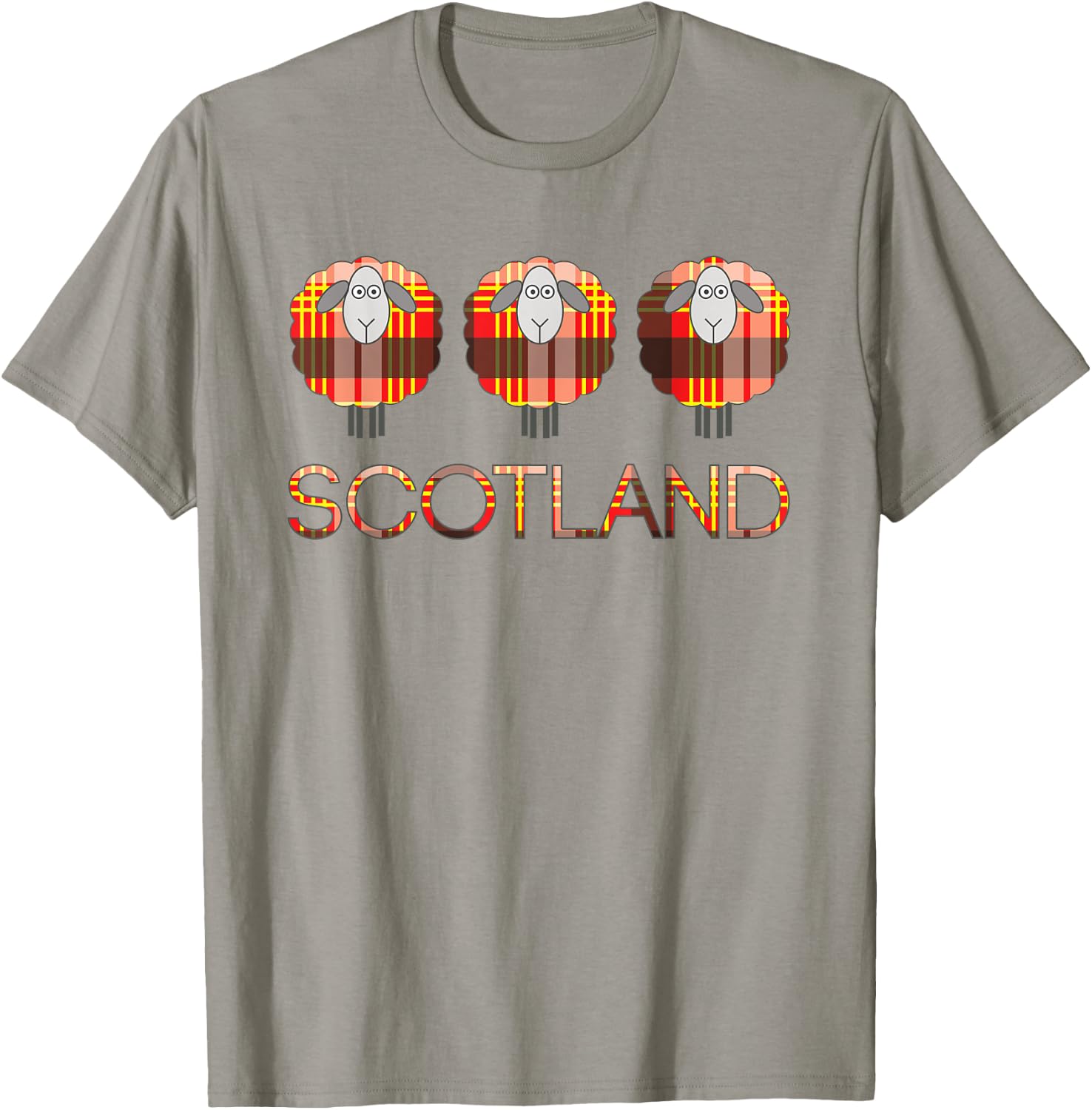 Trio of Scottish Red,Black and Yellow Tartan Patterned Sheep T-Shirt - T-Shirt | Sand
