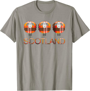Trio of Scottish Red,Black and Yellow Tartan Patterned Sheep T-Shirt - T-Shirt | Sand