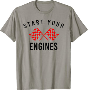 Start Your Engines Checkered Flag T-Shirt - T-Shirt | Sand