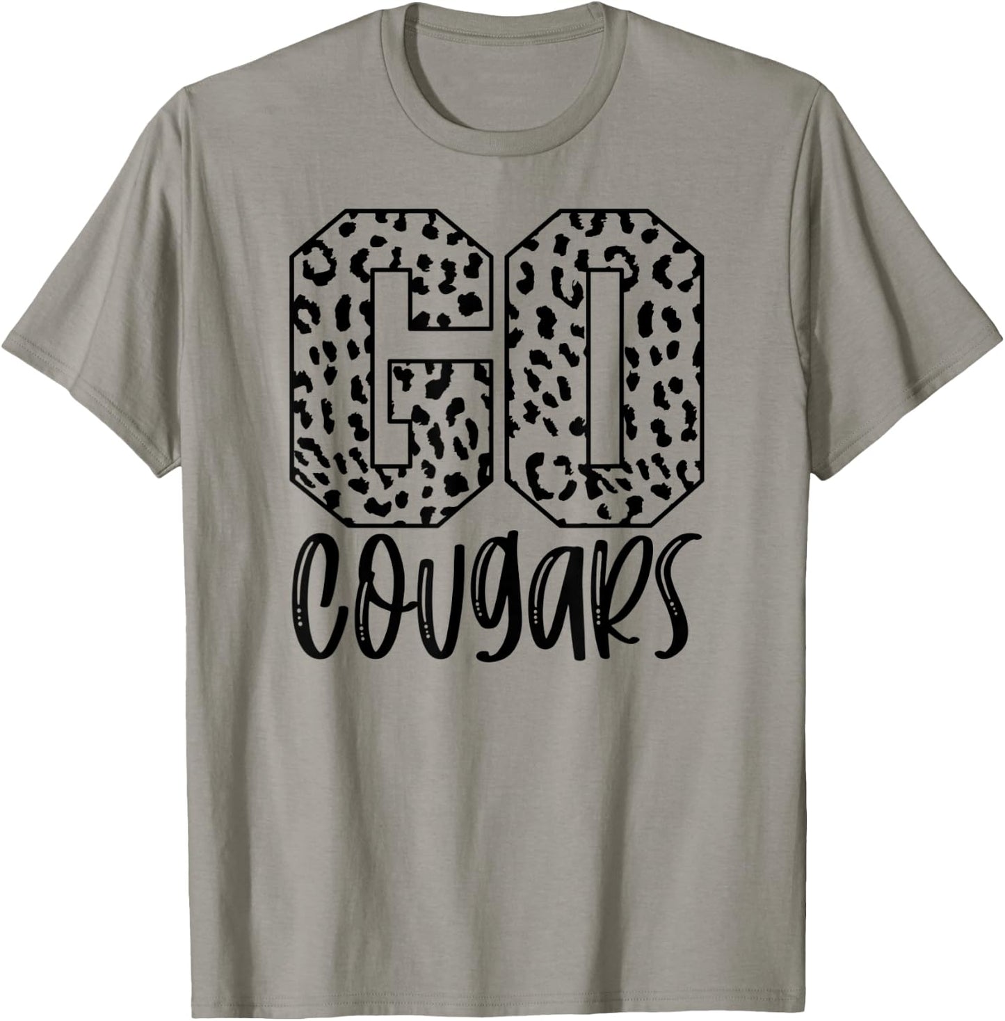Cougars Team Mascot School Spirit Game Night Leopard Print T-Shirt - T-Shirt | Sand