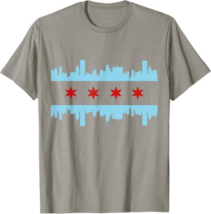 Chicago Flag Skyline Pride Illinois Vintage T-Shirt - T-Shirt | Sand