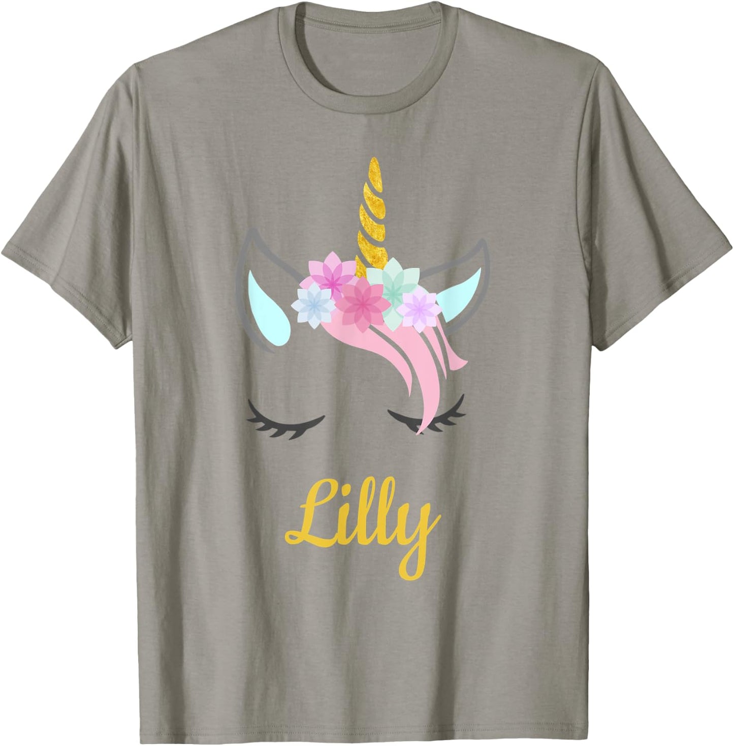Lilly White Unicorn Name T-Shirt - T-Shirt | Sand