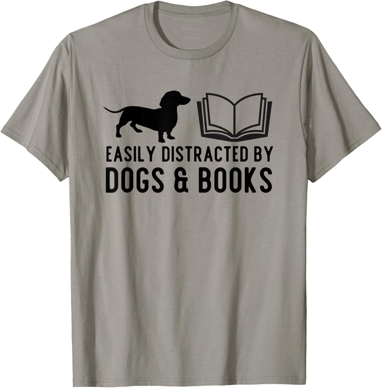 Easily Distracted By Dogs & Books Funny Pet Weiner Dog Lover Women Kids T-Shirt - T-Shirt | Sand