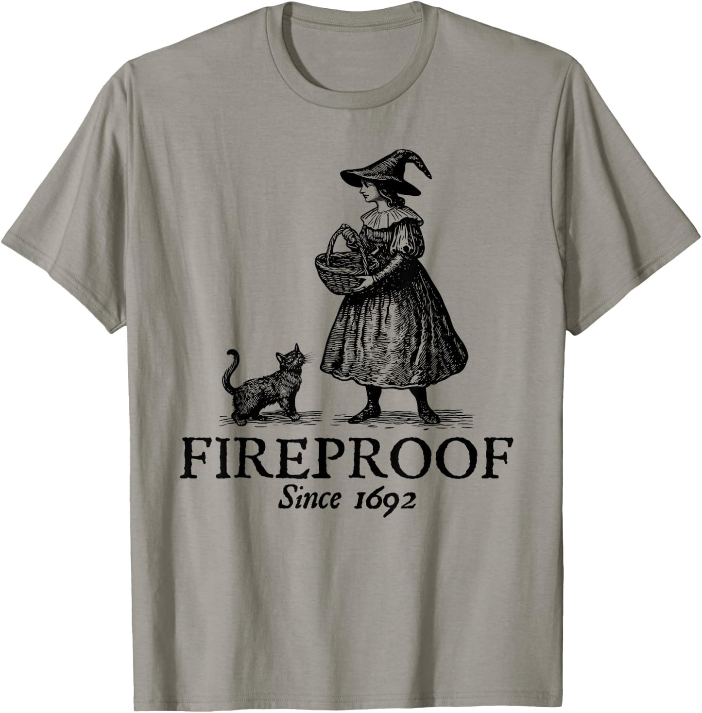 Salem, MA Witch Trials Fireproof Since 1692 Witches Autumn T-Shirt - T-Shirt | Sand