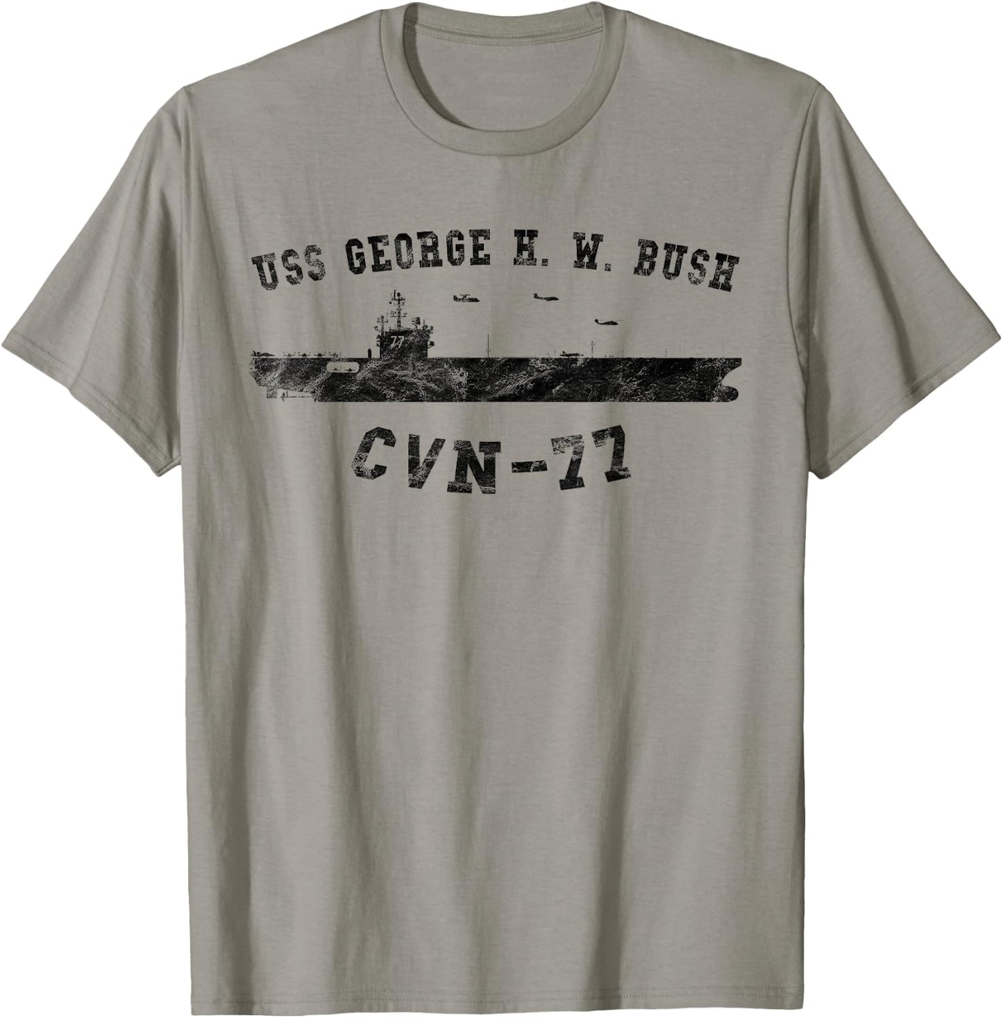 USS George H. W. Bush CVN-77 Silhouette Vintage T-Shirt - T-Shirt | Sand