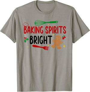 Merry Christmas Cooking Baking Team Baking Spirits Bright T-Shirt - T-Shirt | Sand