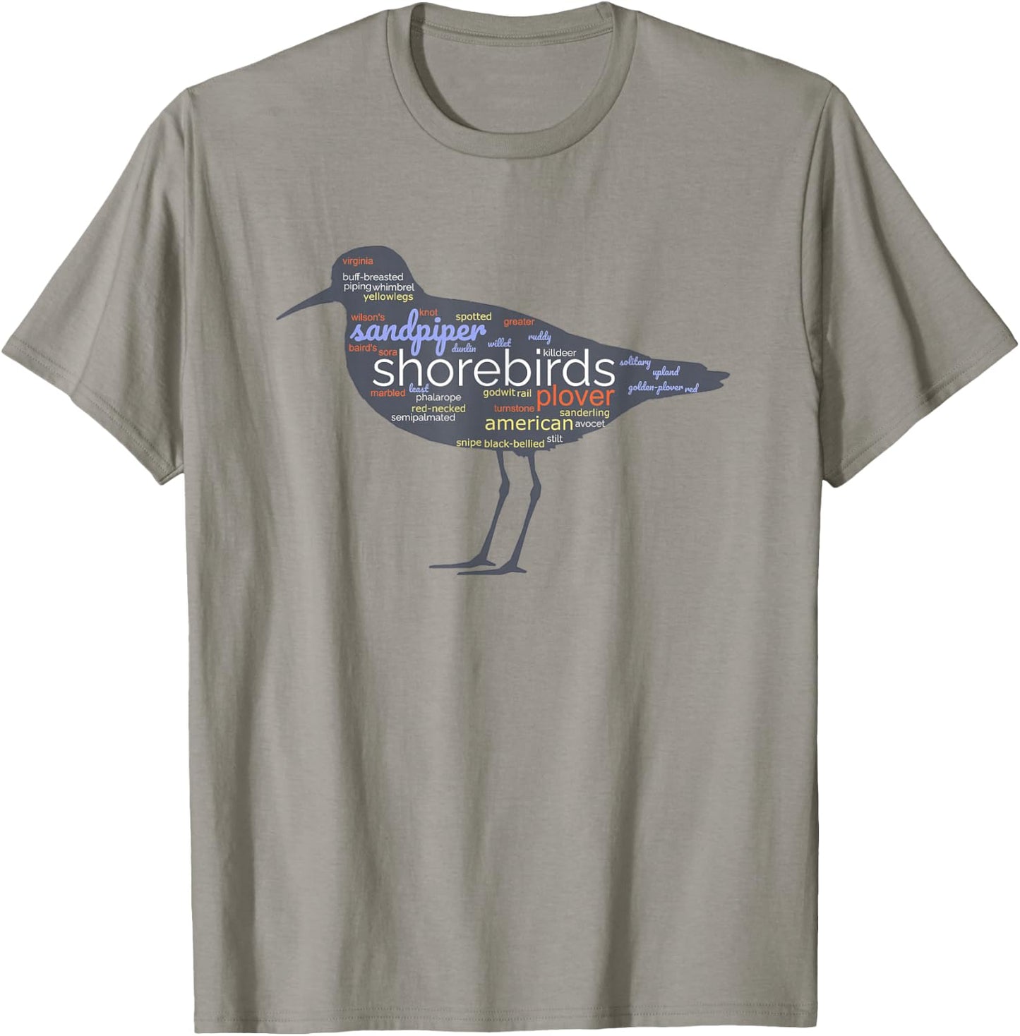 Shorebirds Wordcloud Sandpiper Plover for Bird Lovers T-Shirt - T-Shirt | Sand
