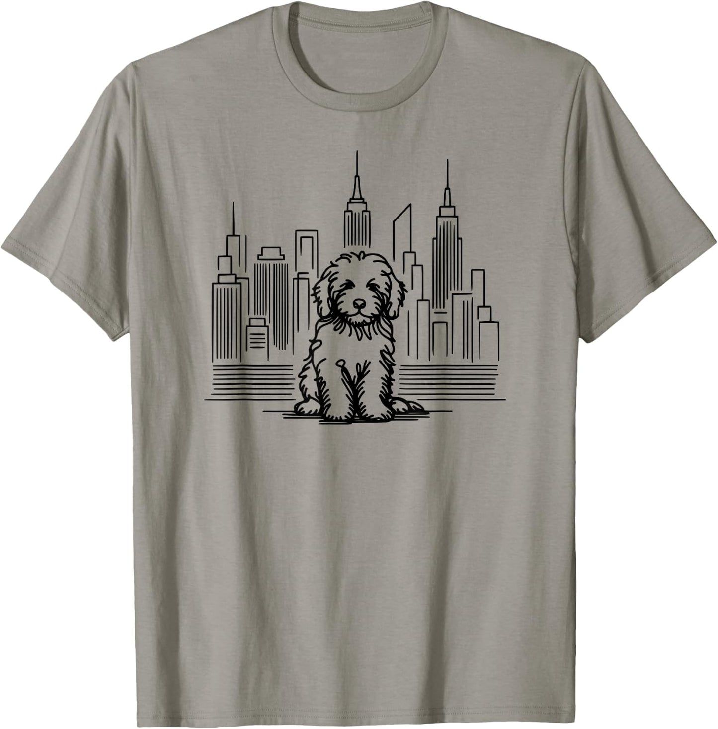 Goldendoodle dog in New York City line art, NYC skyline T-Shirt - T-Shirt | Sand
