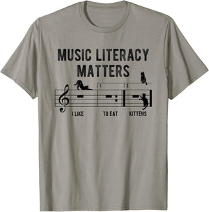 Music Literacy Matters I Like To Eat Kittens Music Joke T-Shirt - T-Shirt | Sand