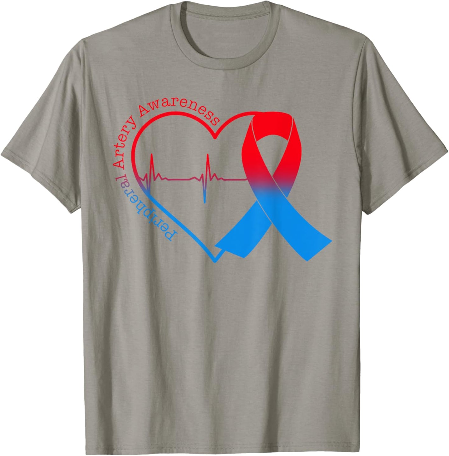 Peripheral Artery Disease Heart Red & Blue Ribbon T-Shirt - T-Shirt | Sand
