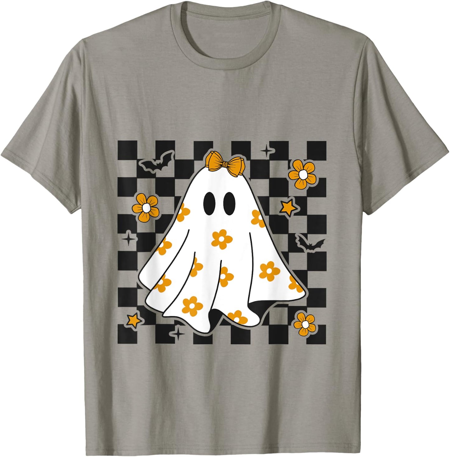Checkered Ghost Daisy Flower Ghost Halloween Costume T-Shirt - T-Shirt | Sand