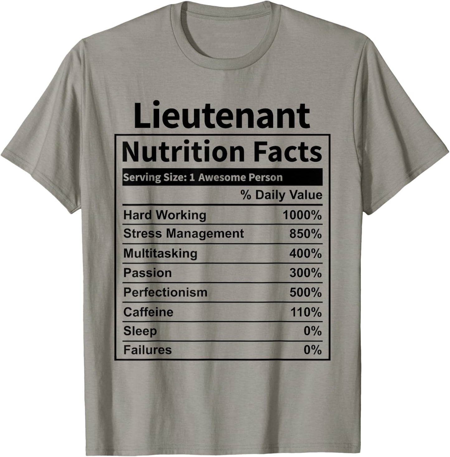 Lieutenant Nutrition Facts Funny & Women T-Shirt - T-Shirt | Sand